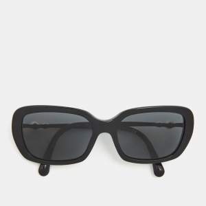 Chanel Black CC Pearl Rectangle Sunglasses 