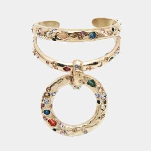 Chanel CC Multi Colored Crystals Faux Pearl Gold Tone Bracelet