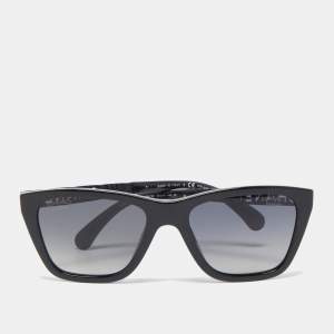 Chanel Black Logo Polarized Rectangle Sunglasses