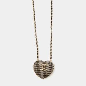 Chanel Black/Beige Tweed CC Locket Necklace