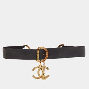 Chanel CC Leather Gold Tone Choker Necklace