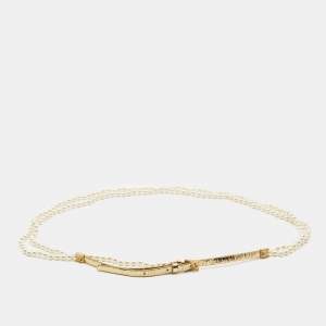 Chanel Gold Foil Leather And Faux Pearl Double Wrap Waist Belt