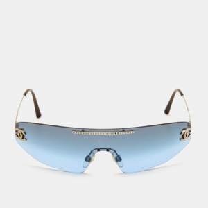 Chanel Blue CC Crystals Embellished Gradient Shield Sunglasses 