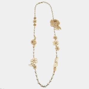 Pre Owned Chanel Faux Pearl Gold Tone Long Necklace