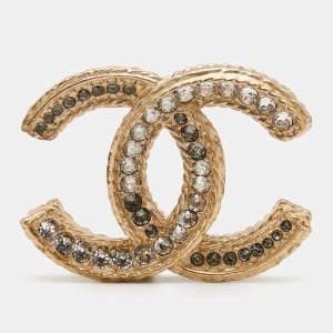 Chanel CC Crystals Gold Tone Brooch