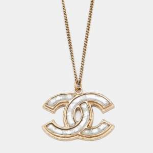 Chanel CC Resin Gold Tone Pendant Necklace