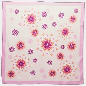 Chanel Pink CC Flower Print Silk Scarf