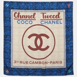 Chanel Multicolor Tweed Printed Silk Square Scarf