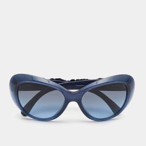 Chanel Navy Blue CC Camellia Leather Gradient Cat Eye Sunglasses