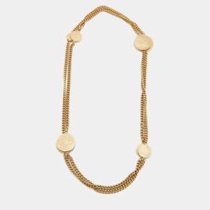 Chanel Gold Tone CC Coin Chain Long Necklace 