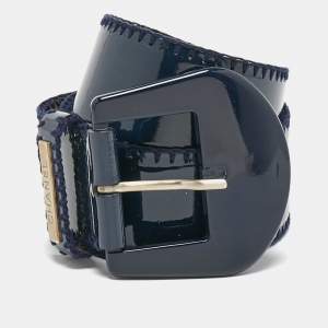Chanel Navy Blue Patent Leather Buckle Belt 85CM
