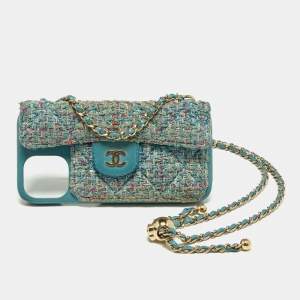 Chanel Blue Quilted Tweed and Leather iPhone 12 Pro Classic Chain Case