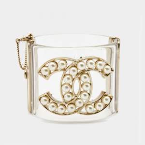 Chanel CC Faux Pearl Acrylic Gold Tone Bracelet 
