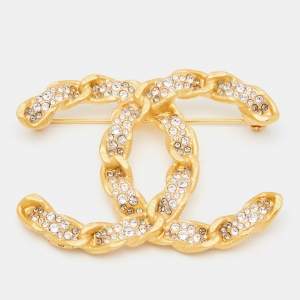 Chanel CC Crystal Gold Tone Brooch