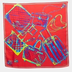 Chanel Red Logo X-Ray Printed Silk Square Scarf
