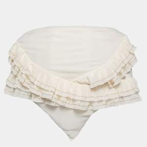Pre Owned Chanel Off White Silk Chain Detail Ruffled Triangular Scarf (TU)