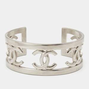 Chanel CC Silver Tone Open Cuff Bracelet