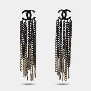 Chanel CC Two Tone Earrings