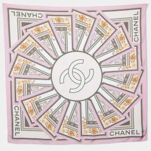 Pre Owned Chanel Pink Printed Silk Square Scarf