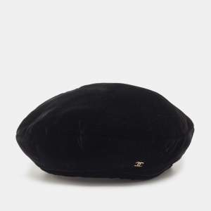 Chanel Black Velvet Beret Hat M