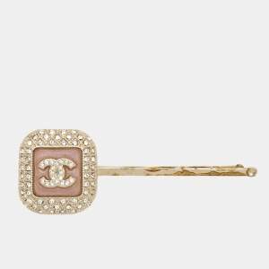 Chanel CC Resin Crystal Gold Tone Hair Pin