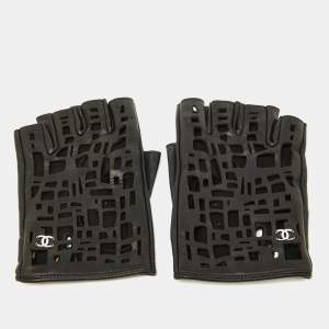 Chanel CC Laser Cut Detail Fingerless Gloves 7.5