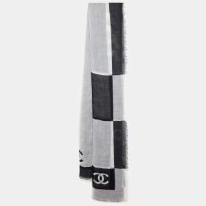 Pre Owned Chanel Black & White 31 Rue Cambon Lightweight Cashmere Scarf