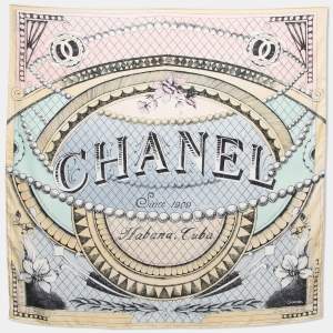 Chanel Multicolor Habana Cuba Print Silk Square Scarf