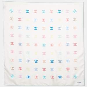 Chanel Cream All-over CC Print Silk Square Scarf
