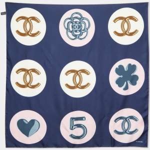 Chanel Multicolor Lucky Charms Print Silk Square Scarf