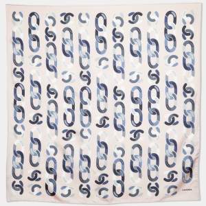 Chanel Light Pink CC Chain Print Silk Square Scarf