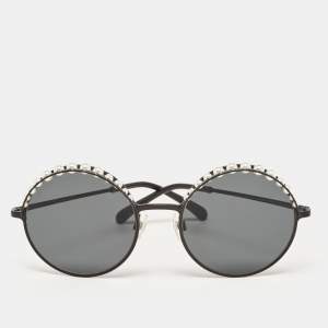 Chanel Black 4234-H Pearl Embellished Round Sunglasses