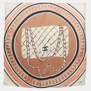 Chanel Cream CC Bag Print Silk square Scarf