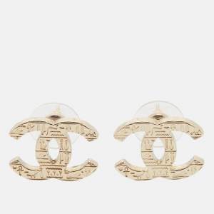 Pre Owned Chanel CC Gold Tone Earrings