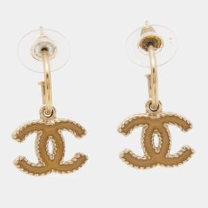 Pre Owned Chanel CC Enamel Gold Tone Earrings