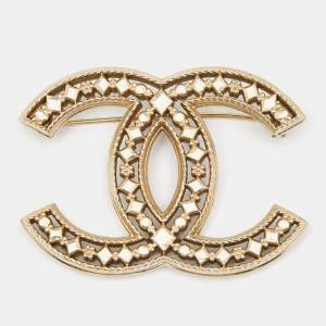 Chanel CC Gold Tone Brooch