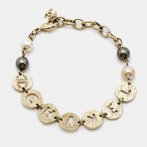 Chanel CC Crystals Faux Pearl Gold Tone Bracelet