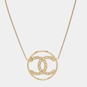 Pre Owned Chanel CC Crystals Gold Tone Necklace