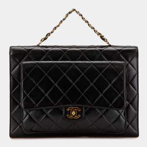 Chanel Black CC Quilted Lambskin Double Sided Flap
