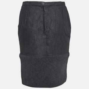Chanel Black Denim & Wool Pencil Skirt M