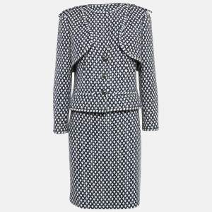 Chanel Navy Blue Patterned Tweed Blazer & Skirt Set L