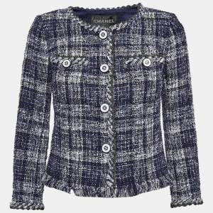 Chanel Blue Fringed Tweed Jacket S
