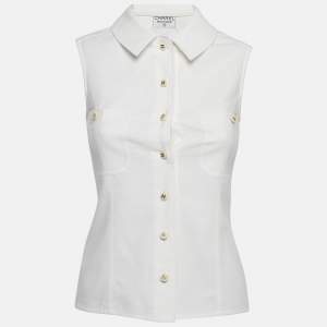 Chanel Boutique White Textured Cotton Sleeveless Shirt XS