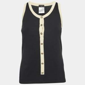 Chanel Black Cotton Knit Button Detail Tank Top S