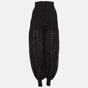 Pre Owned Chanel Black Sheer Patterned Tulle Knit Harem Pants S