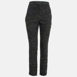 Chanel Black/Green Tweed Logo Badge Detail Trousers S