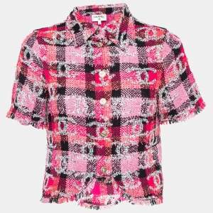 Chanel Pink Checkered and CC Interlock Tweed Jacket S