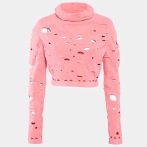 Chanel Pink Ripped Wool Blend Cara Delevingne Crop Sweatshirt M