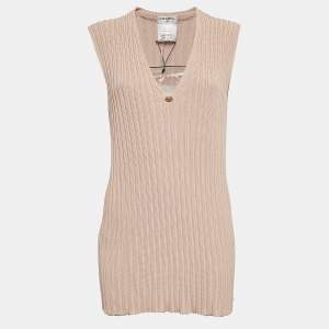 Chanel Pink Patterned Knit Sleeveless Sweater L
