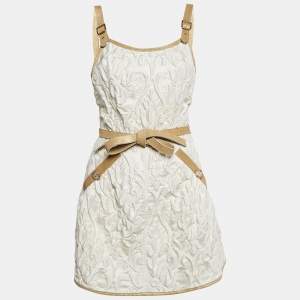 Chanel White Jacquard Golden Suede Trim Mini Wrap Dress M